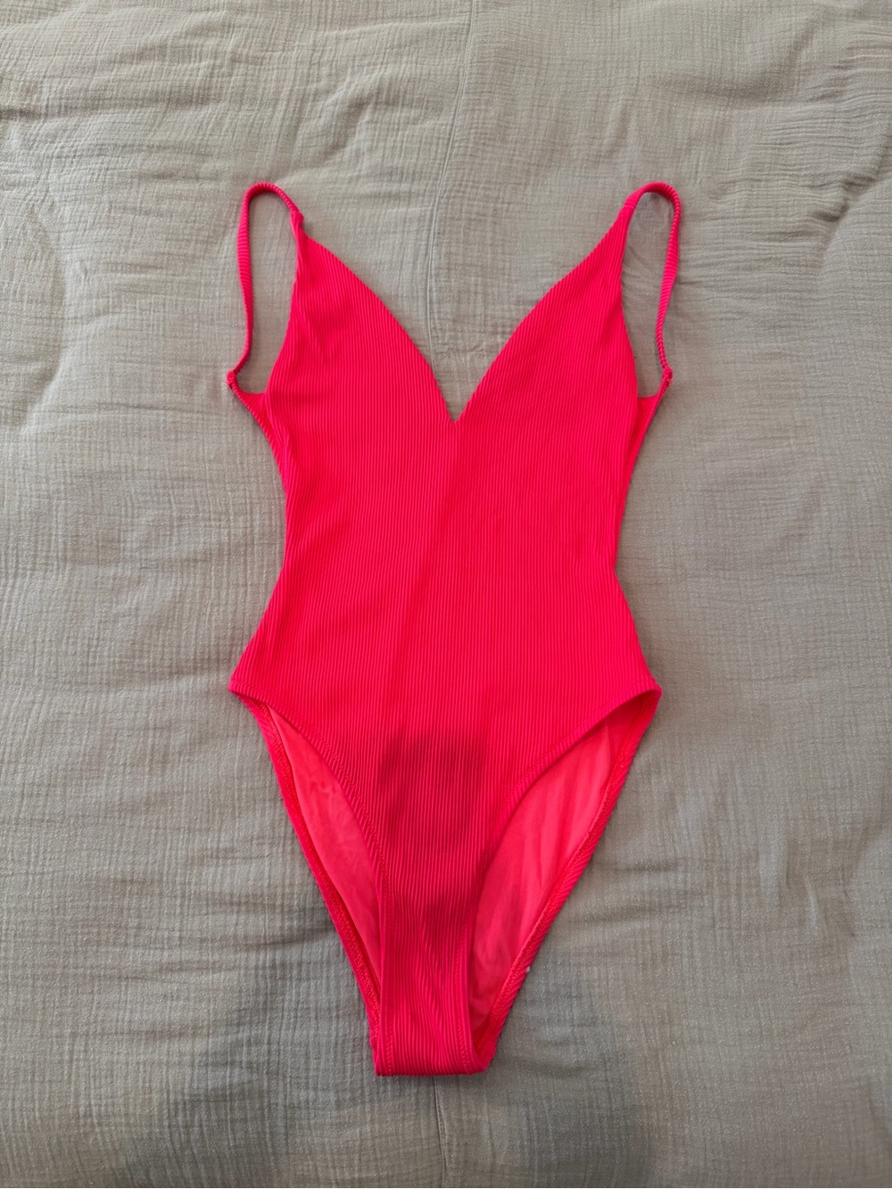 Topshop Hot Pink Ribbed V-Neck One-Piece